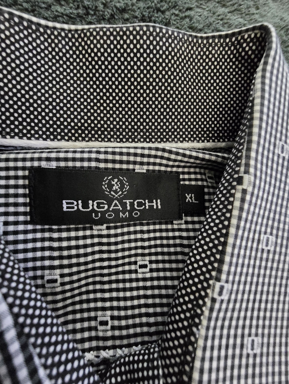 Bugatchi Uomo XL Button Down Shirt Black White Micro Check Modern Fit - Picture 9 of 9
